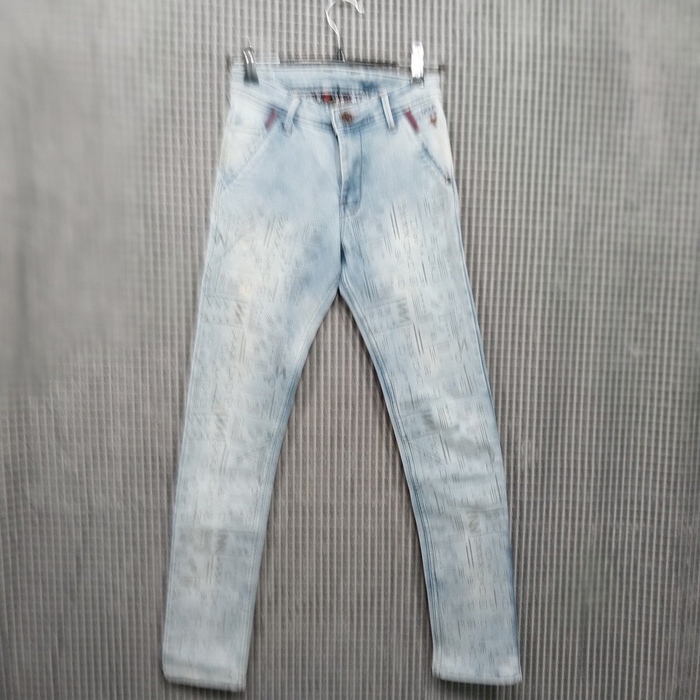 MAP Girls Slim Fit Calculation Laser Etched Pattern Denim Jeans Size 8 Blue
